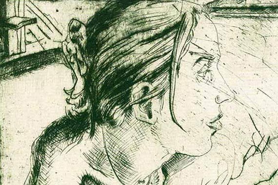 Diego Bianconi: Maria, Kaltnadelradierung.