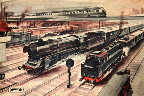 Originalverpackung einer historischen Spielzeug-Eisenbahn.