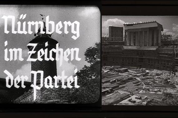 Filmstills aus Filmen zum Reichsparteitagsgelände 1934 und 1938.