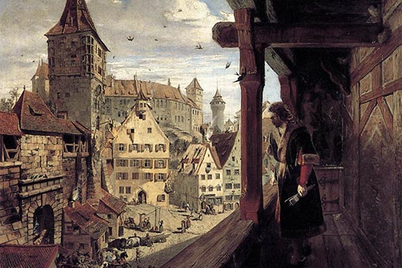 William Bell Scott: Albrecht Dürer auf dem Balkon seines Hauses.