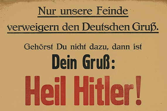 Bilderrahmen mit Drohung gegen die "Feinde" des Hitler-Grußes, um 1940.