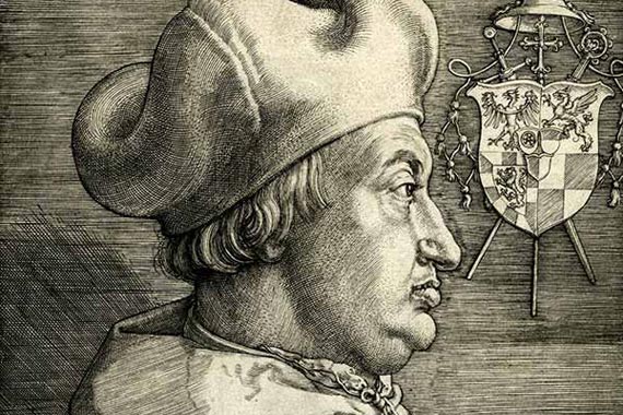 Albrecht Dürer: Kardinal Albrecht von Brandenburg, 1523, Kupferstich.