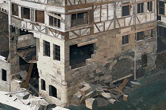 Ron van der Ende: Dürerhaus, 2024, Basrelief aus Holzresten.