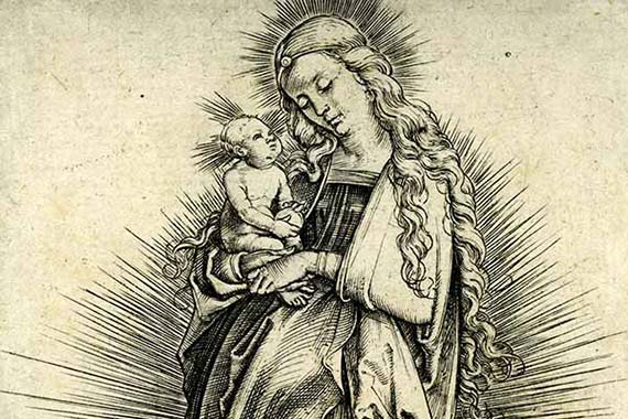 Albrecht Dürer: Maria mit langem Haar auf der Mondsichel, um 1499.