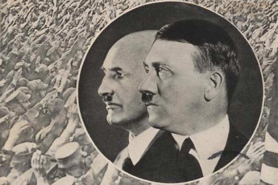 Hitler und Streicher als eine Art "völkische Doppelspitze" der jungen NS-Bewegung werden zum Reichsparteitag 1933 als Postkartenmotiv verkauft.