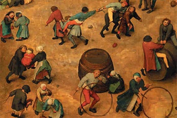 Ausschnitt aus dem Gemälde "Kinderspiele" von Pieter Brueghel d. Ä., 1560.