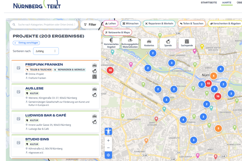 Screenshot der Seite "Nürnberg teilt"