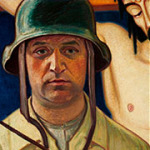 Portrait eines Künstlers mit Stahlhelm