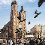 Der Marktplatz von Krakau mit der gotischen Marienkirche