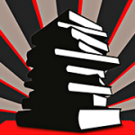 Illustration eines Bücherstapels mit Strahlen im Hintergrund. Darunter der Text 