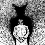 Illustration eines Mannes, der dem Betrachter den Rücken zuwendet und einen großen Schatten in Form eines Dämons wirft