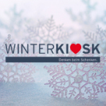 Schneeflocken mit dem Schriftzug "Winterkiosk".