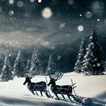 Illustration einer winterlichen Schneelandschaft mit einem Rentier-Schlitten