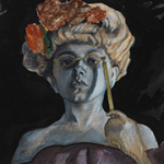 Gemälde einer Frau, welche ein Opernglas und einen Fächer in den Händen hält