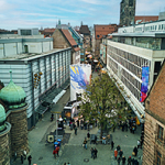 Blick in die Pfannenschmiedgasse Richtung Lorenzkirche aus der Vogelperspektive