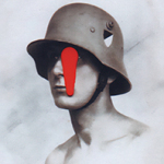 Illustration eines Soldaten mit einem Stahlhelm auf dem Kopf. Ein roter Strich ist über sein Gesicht gemalt.