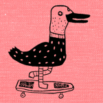 Illustration einer Ente auf einem Skateboard