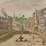 Johann Andreas Graff: Maxplatz, früher Neuer Bau, nach Westen mit Tritonbrunnen. Kupferstich, Nürnberg, 1693