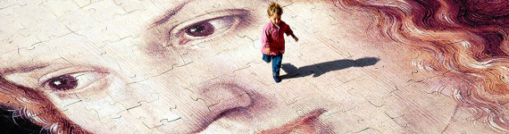 Ausschnitt aus dem Dürer-Puzzle mit einem darauf laufenden Kind