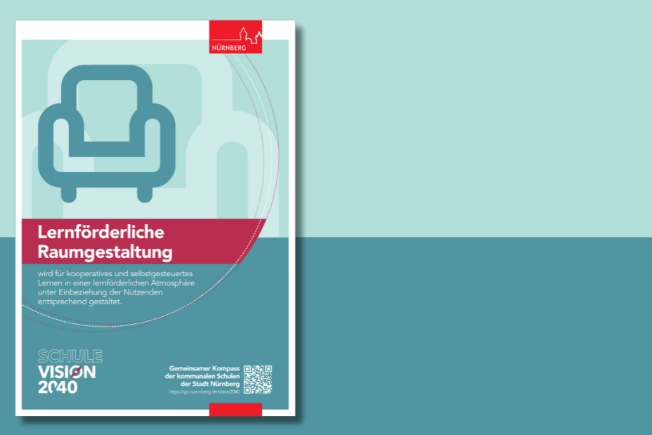 Bild © IPSN / Stadt Nürnberg Flyer zum Zielraum "Lernförderliche Raumgestaltung" der Schule Vision 2040, Bild © IPSN / Stadt Nürnberg