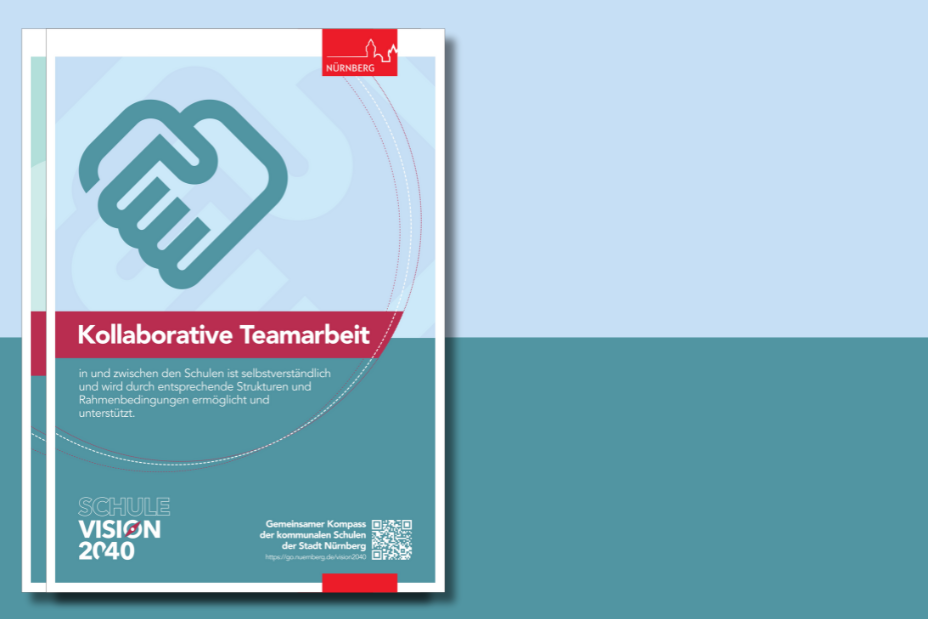 Bild © IPSN / Stadt Nürnberg Flyer zum Zielraum "Kollaborative Teamarbeit" der Schule Vision 2040, Bild © IPSN / Stadt Nürnberg