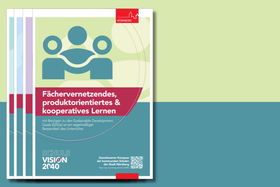 Bild © IPSN / Stadt Nürnberg Flyer zum Zielraum "Fächervernetzendes lernen" der Schule Vision 2040, Bild © IPSN / Stadt Nürnberg