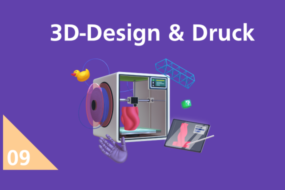 Logo "3D Design und Druck" der Reihe "Boost your Skills" der Medienpädagopgik des IPSN