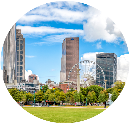 Park mit Riesenrad und Hochhäuser in Atlanta (USA) © Atlanta CVB