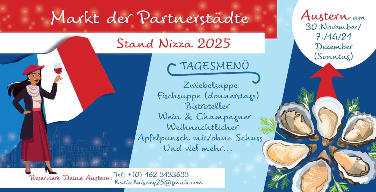 Menükarte des Nizza Bude am Markt der Partnerstädte 2025, Bild © K. Laisney-Trubel