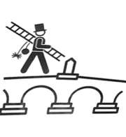 Grafik eines Schonrsteinfegers, der über eine Brücke geht