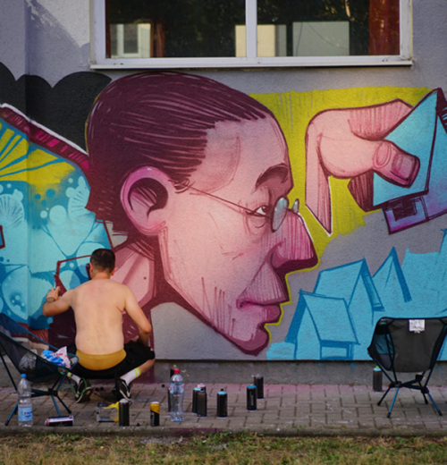 Ausschnitt aus dem Streetartprojekt Nürnberger Graffitikünstler in Skopje, Nordmazedonien © Valentin Höpfner