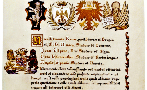Verbrüderungseid der Städte Nizza, Nürnberg , Venedig, Locarno und Brügge im Jahr 1954