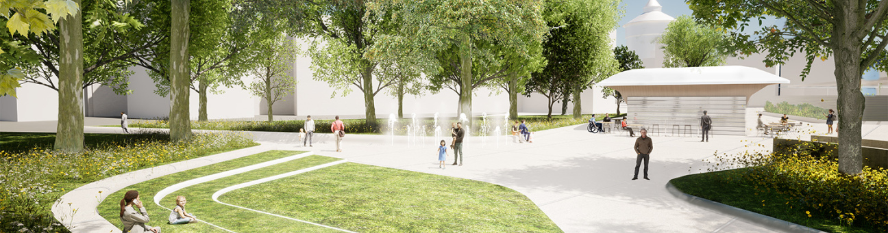 Visualisierung von Menschen am Plärrer nach dem Umbau