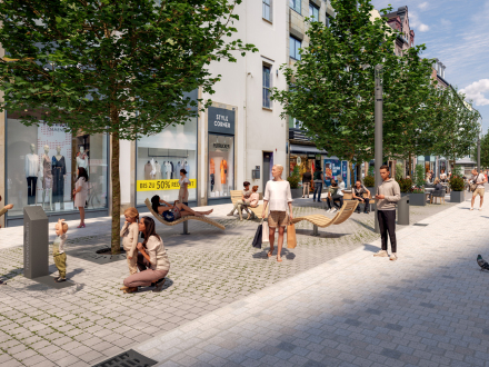 Bild © Visualisierung: Alexander Tschopoff / Alexander Tschopoff / Stadt Nürnberg Bild von der Breiten Gasse nach den Bau·arbeiten. Das Bild ist an einem Computer gemacht., Bild © Visualisierung: Alexander Tschopoff / Alexander Tschopoff / Stadt Nürnberg