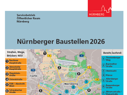 Bild © SÖR / Kartenbasis OpenStreetMap / Stadt Nürnberg Übersicht zu den Sommer·bau·stellen in Nürnberg., Bild © SÖR / Kartenbasis OpenStreetMap / Stadt Nürnberg