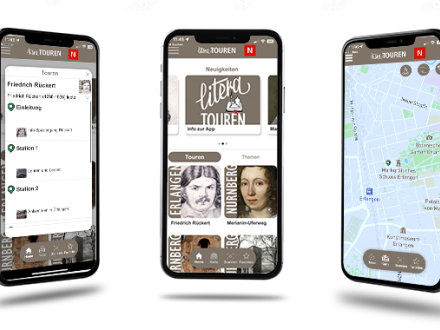 Bild © Sorapop / Adobe Stock Foto: 3 Smartphones mit der App LiteraTouren., Bild © Sorapop / Adobe Stock
