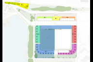 Bild Das gesamte Bauprojekt an Zeppelintribüne, Zeppelinfeld und Bahnhof Dutzendteich ist in mehrere Bauabschnitte untergliedert, die farblich hervorgehoben sind.