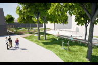 Bild Visualisierung des RochusParks mit Sitzbänken und Sportgeräten