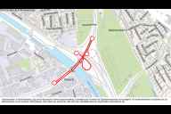 Bild Die Karte zeigt die Sperrungen der Zu- und Abfahrten von und auf die Frankenschnellwegbrücke.