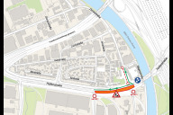 Bild Baustellen- und Umleitungskarte während des zweiten Bauabschnitts von Samstag, 22. August, bis Donnerstag, 3. September 2026: Umleitung nach Sperrung zwischen Bremer Straße und Rotterdamer Straße.