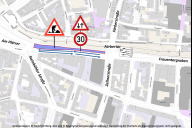 Bild Die nördliche Fahrbahn in Richtung Plärrer ist noch bis zum 29. April 2026 wegen einer Sanierung der Fahrbahndecke gesperrt.