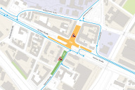 Bild Sanierung der Kreuzung Fürther Straße – Sigmundstraße – Adolf-Braun-Straße: Baufelder und Verkehrsführung während der Baustelle.
