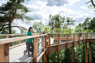 Bild An seiner höchsten Stelle misst der Klimawaldpfad 20 Meter. Besucherinnen und Besucher können sich an Erlebnis- und Spielstationen ausprobieren und den Wald aus einer neuen Perspektive entdecken. 