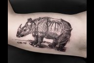Bild Wanted: Dürers Tattoos. Alejandro M. Sanz Guillén mit Tattoo von LeonKa. Motiv nach Albrecht Dürer: Rhinocerus, 1515.