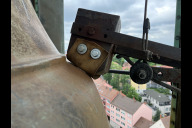 Bild Lederummantelter Schlaghammer der Glocke im Laufer Schlagturm.