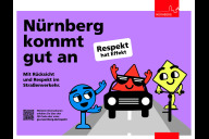 Bild „Respekt hat Effekt“: Am heutigen Donnerstag, 9. Oktober 2025, startet die Kommunikationskampagne für mehr Rücksicht in Nürnbergs Straßenverkehr. Eine mit dem Motto „Nürnberg kommt gut an!“ beklebte Straßenbahn bringt die Botschaft für ein respektvolles Miteinander sichtbar in den öffentlichen Raum.