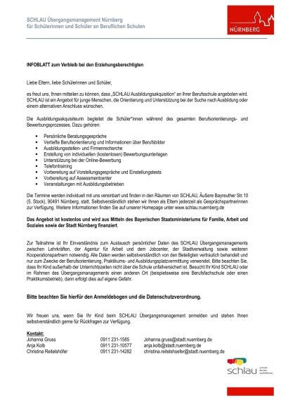 Infoblatt für Erziehungsberechtigte