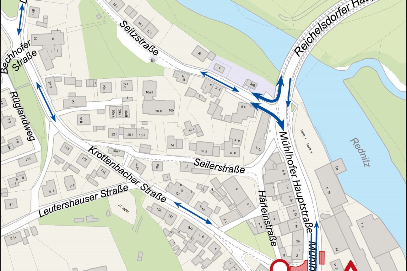 Mühlhofer Hauptstraße Kreuzungsumbau Umleitung