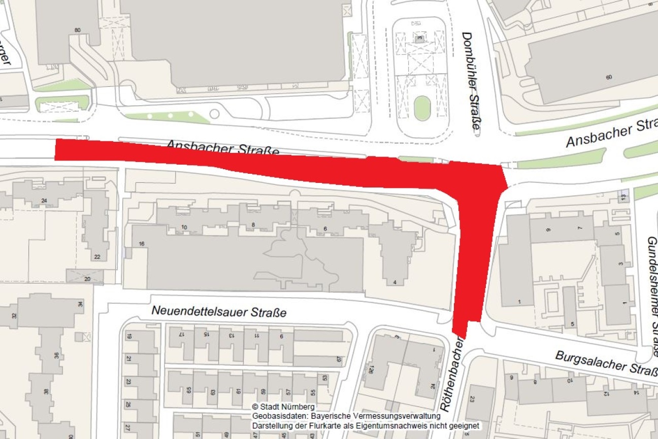 Bild © SÖR / Geobasisdaten: Bayerische Vermessungsverwaltung / Stadt Nürnberg Fahrbahnsanierung Ansbacher Straße Röthenbacher Hauptstraße, Bild © SÖR / Geobasisdaten: Bayerische Vermessungsverwaltung / Stadt Nürnberg