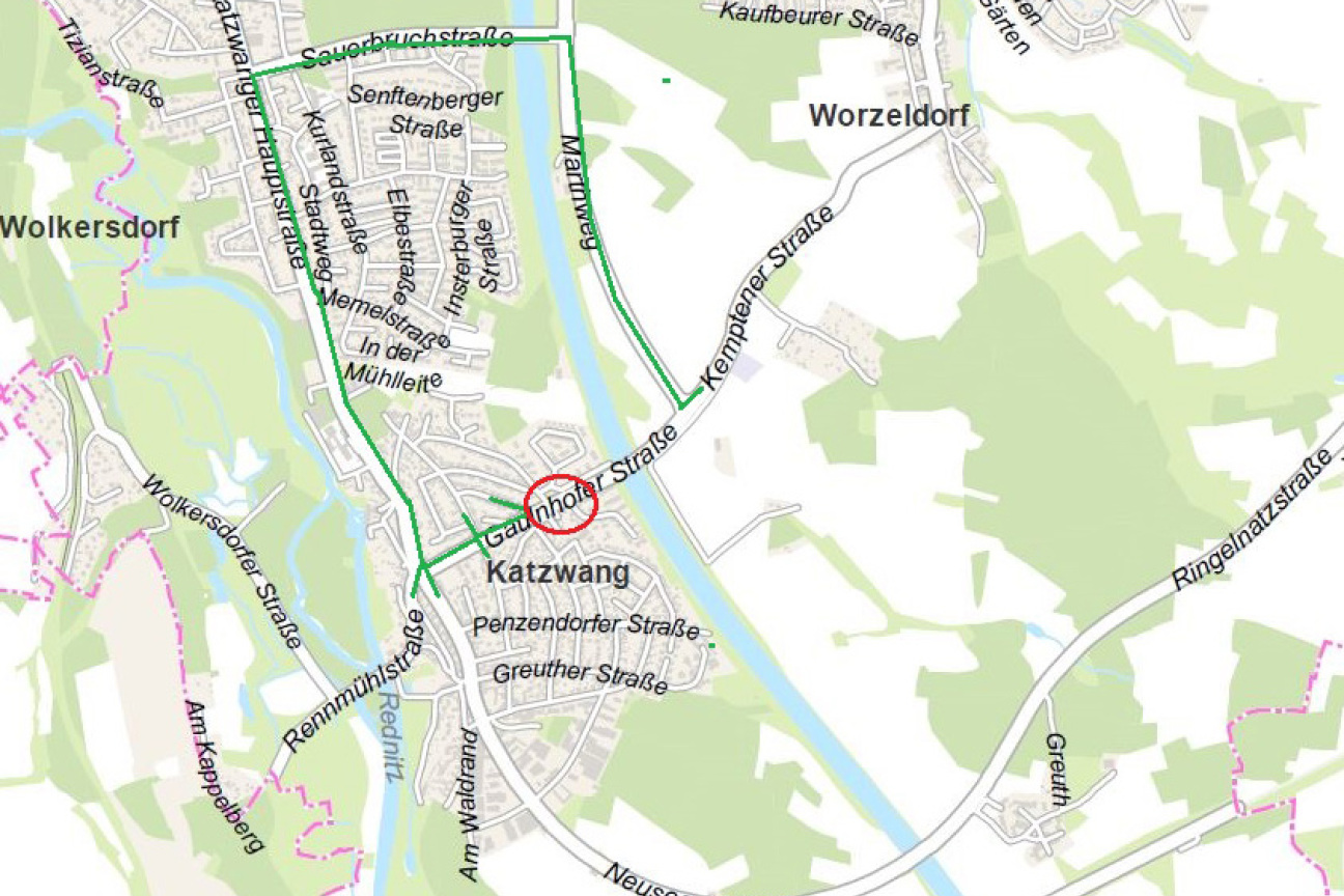 Bild © SÖR / Geobasisdaten: Bayerische Vermessungsverwaltung / Stadt Nürnberg Umleitung Katzwang Gaulnhofer Straße, Bild © SÖR / Geobasisdaten: Bayerische Vermessungsverwaltung / Stadt Nürnberg